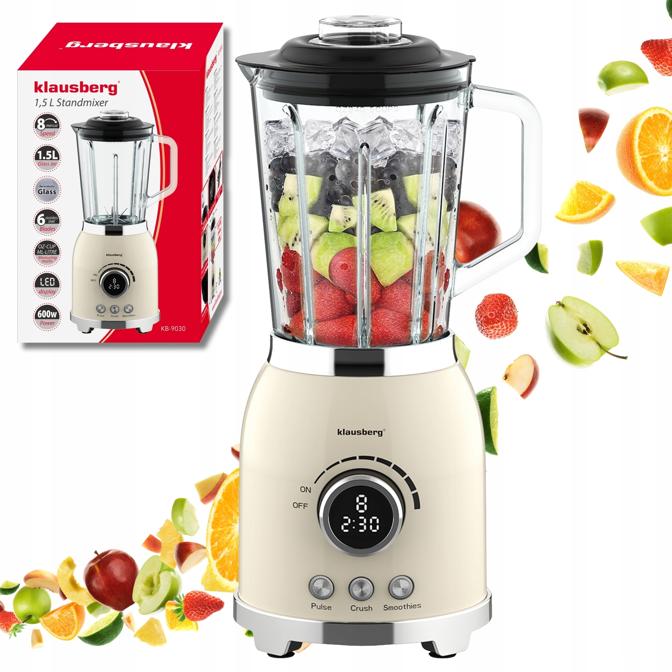 Stolní mixér 1,5L 600W Led Smoothie Mixér drtí led Klausberg