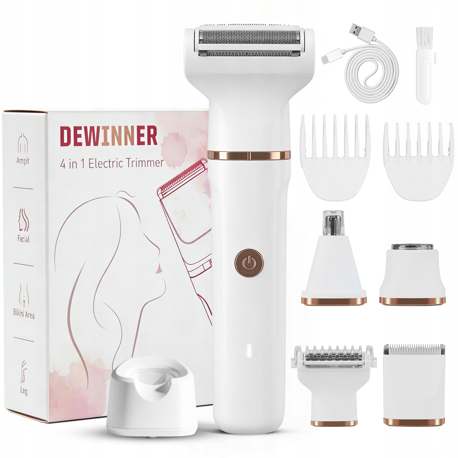 Golarka Damska Do Ciała Bikini Nóg Pach Akumulatorowa Wodoodporna 4W1