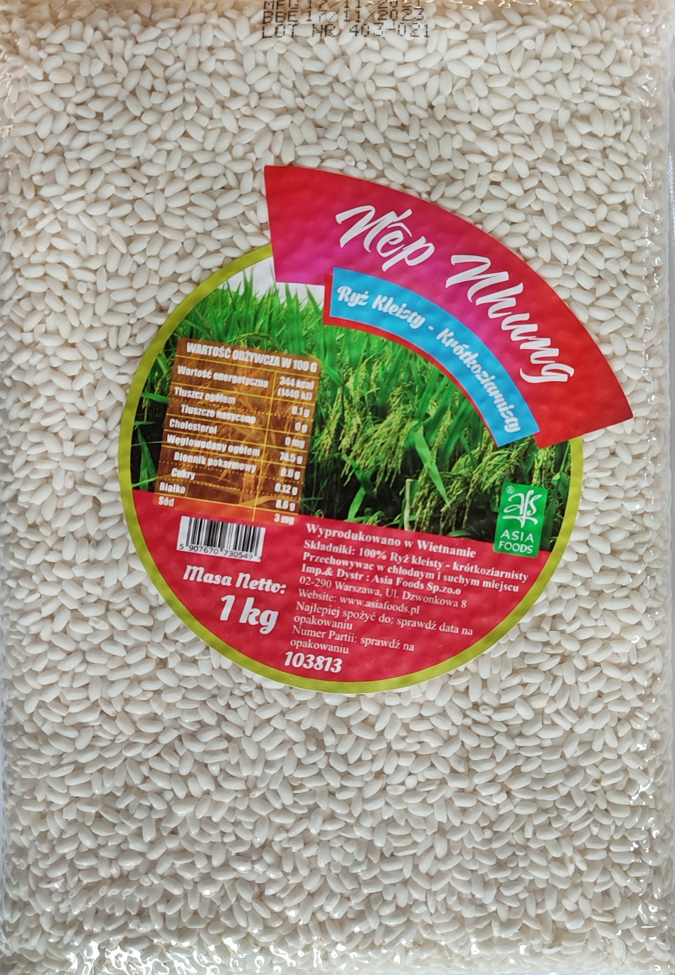 

Ryż kleisty krótkoziarnisty Nep thung 1kg Asf