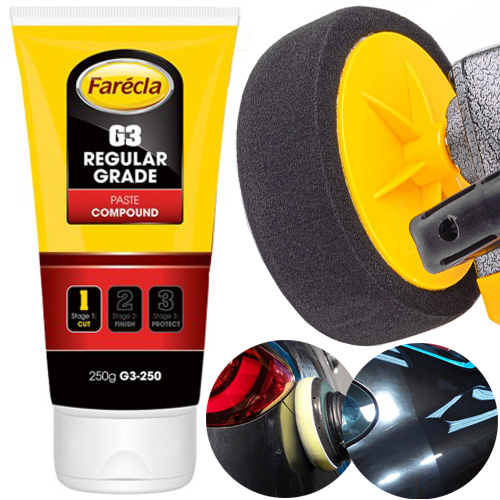 POLERKA SAMOCHODOWA SZLIFIERKA Z REGULACJĄ + GĄBKI + PASTA POLERSKA FARECLA Moc 2600 W