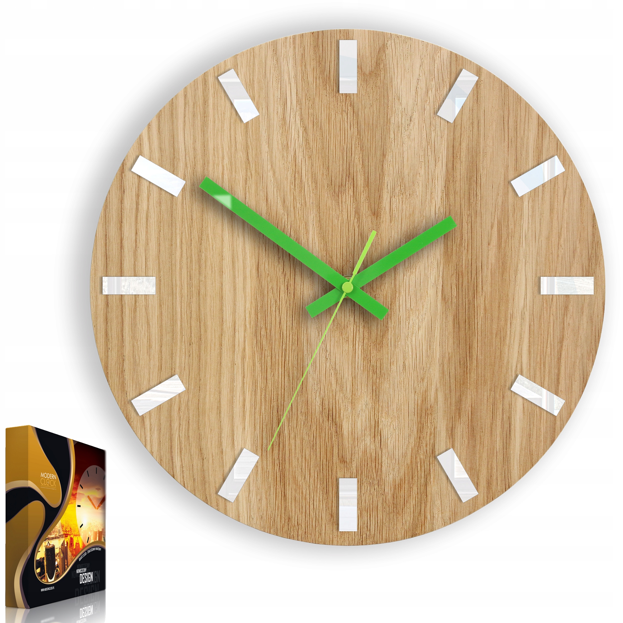 Dřevěné hodiny Simple Bílo&Zelená klasika