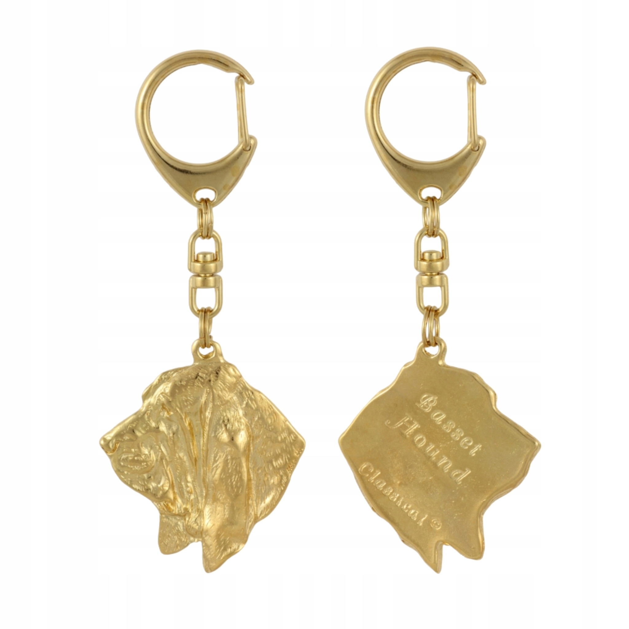 Basset Hound I – pozlacený přívěsek na klíče na klíče se psem v dárkové krabičce