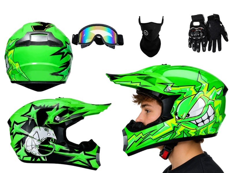 Kask Motocross Cross Enduro Atv Abs Z Gogle Maska Rękawice Zielony S
