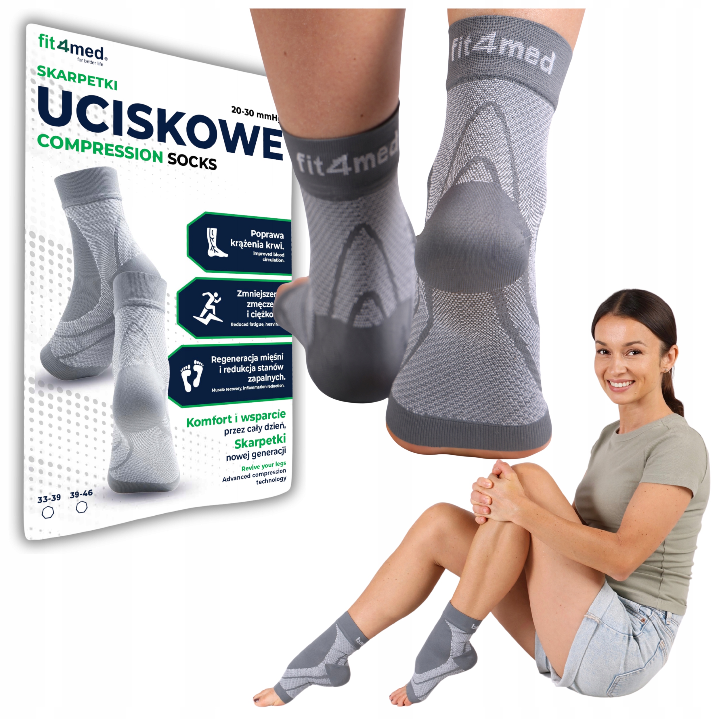 Skarpety uciskowe kompresyjne bezpalcowe na ból nóg na obrzęki żylaki L/XL