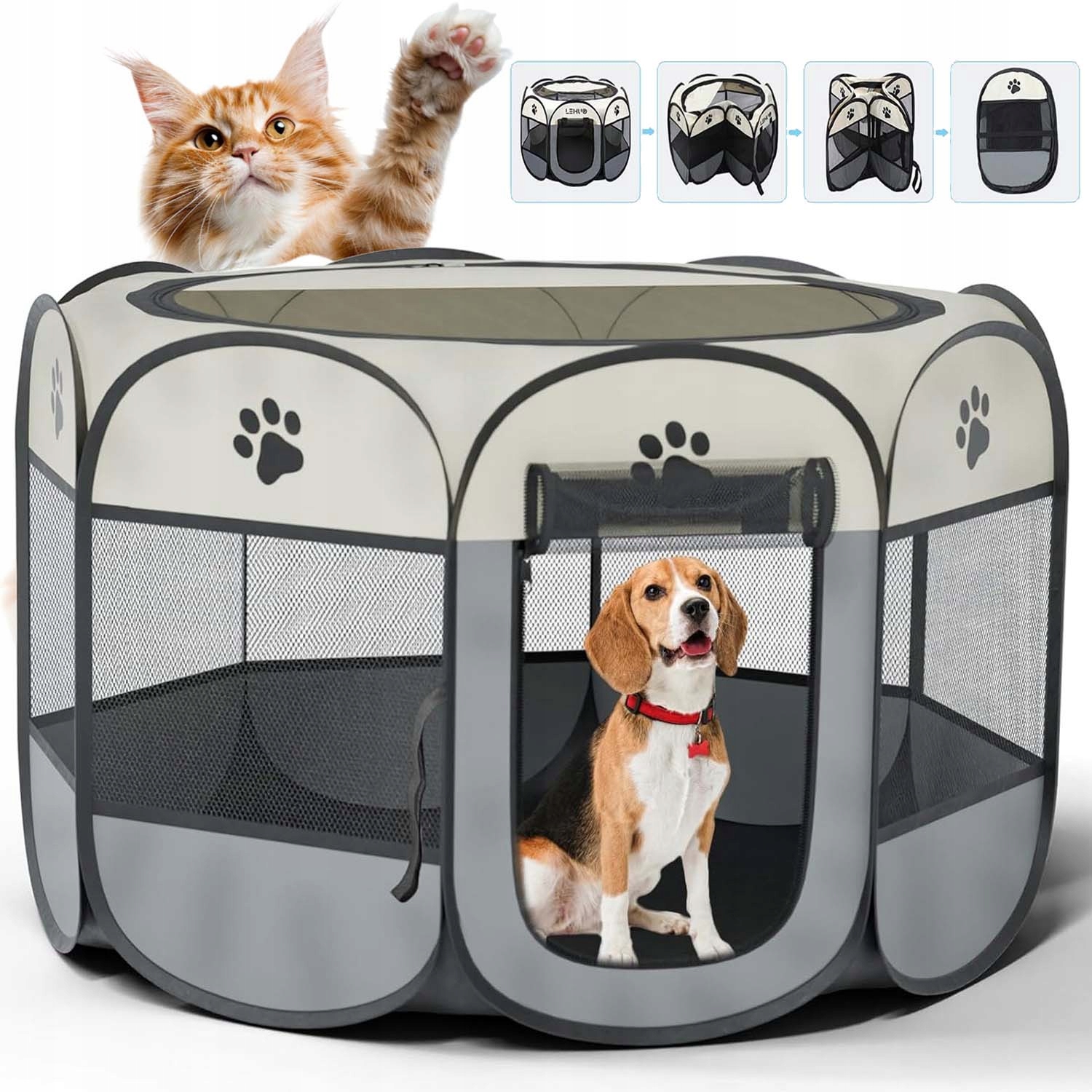 Levně Kotec Velká Přenosná Skládací Pro Psa Kočku Zvířat Pelíšek Do Domácnosti Šedá