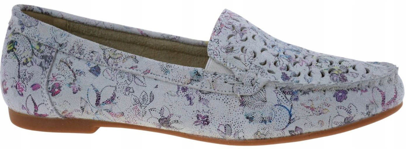 Dámské mokasíny kůže šedé květy loafersy módní S.barski LR61-7026 VEL.36