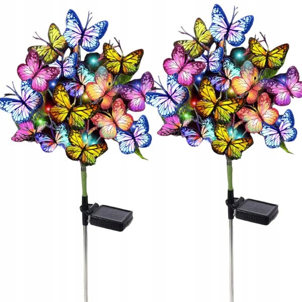 Zestaw 2 x Ogrodowa lampa Led solarna dekoracyjna Kwiat z Motylkami