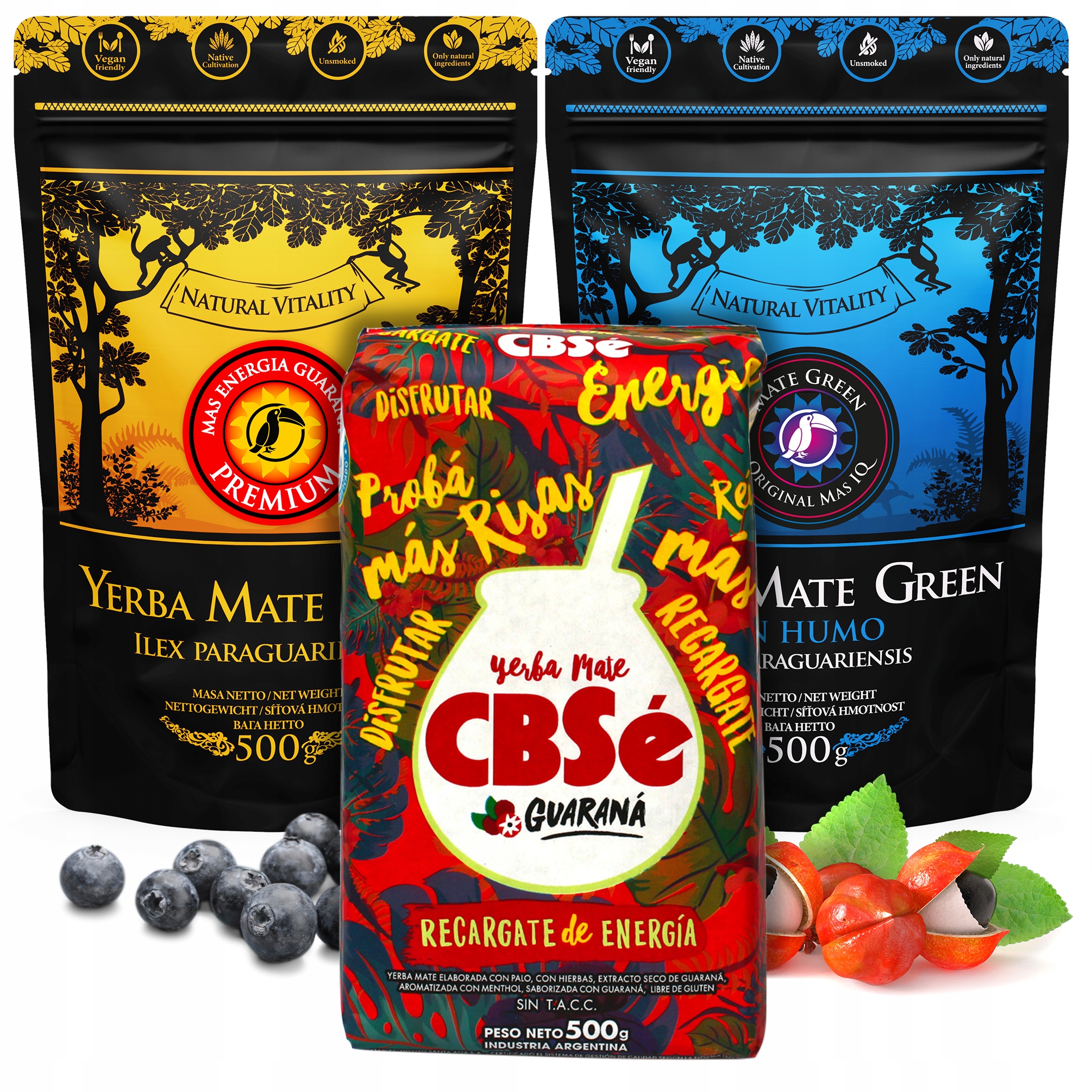 Levně Yerba Mate Green CBSe Guarana Mas Iq Inteligente 3 x 500 g 1,5 kg