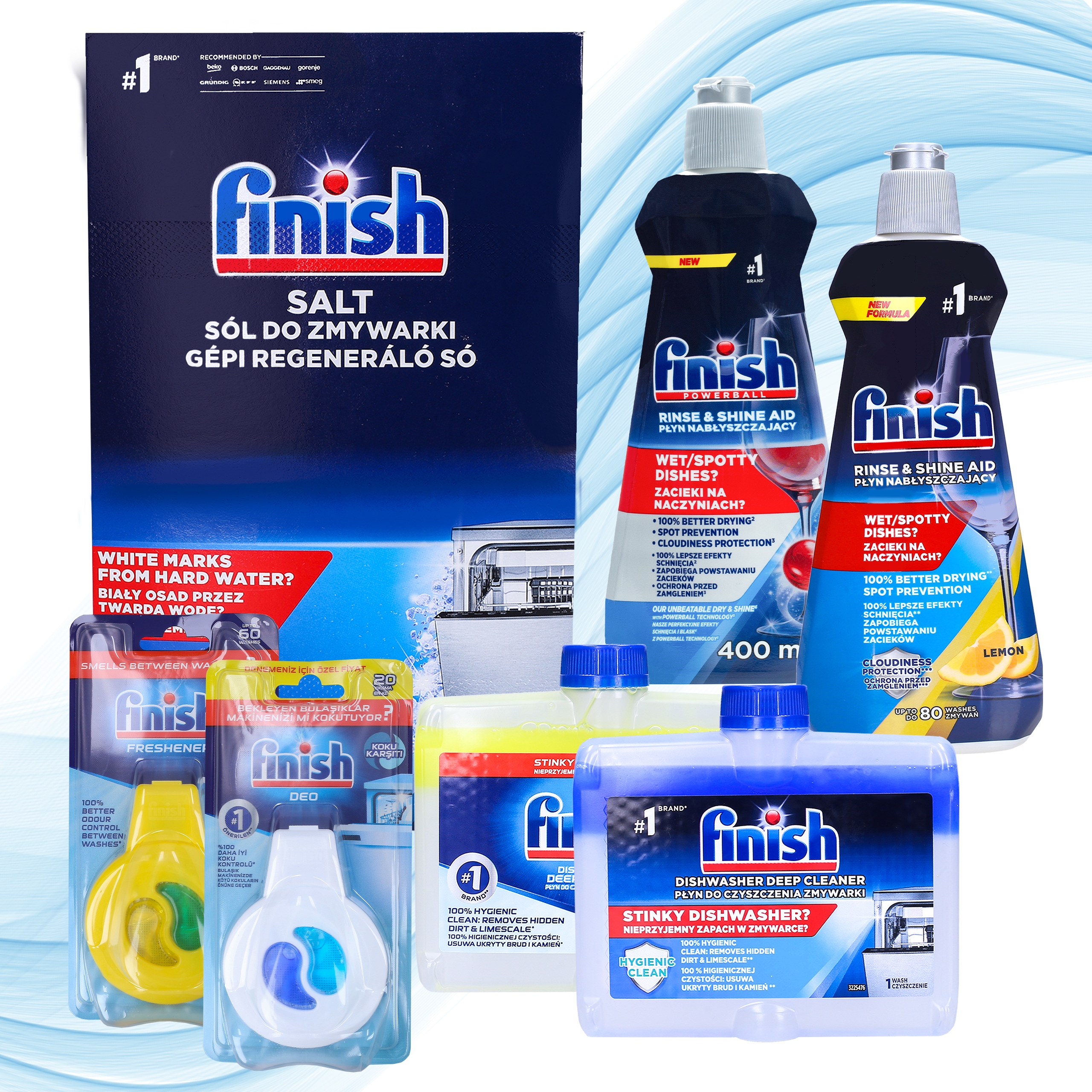 Levně Sada Finish do myčky Sůl, Čistič, Vůně