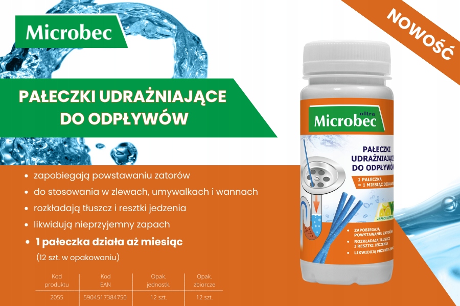 MICROBEC PAŁECZKI UDRAŻNIAJĄCE DO ODPŁYWÓW EAN (GTIN) 5904517384750