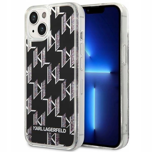 Karl Lagerfeld Monogram Liquid Glitter – Pouzdro pro iPhone 14 Plus (černé)