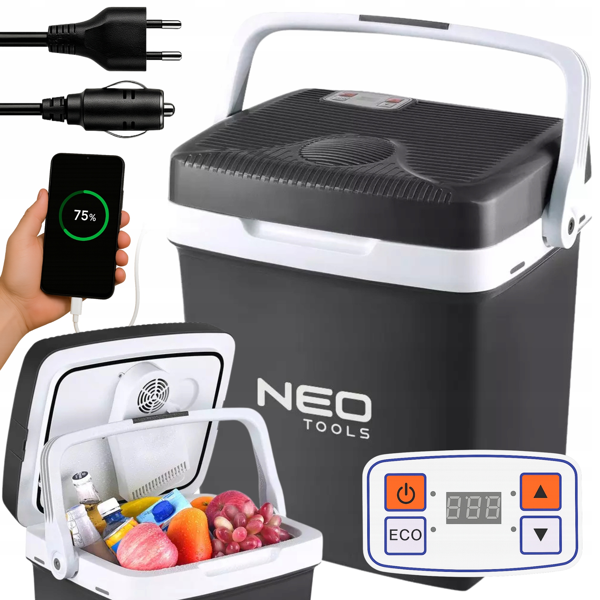 Lodówka Turystyczna Samochodowa 12V 230V 26L Grzanie I Chłodzenie Usb Neo