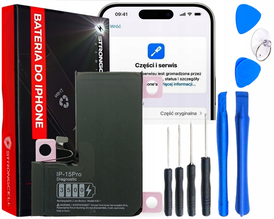 Bateria iPhone 15 Pro Większa Pojemność A2848 Strongcell Bez Komunikatu