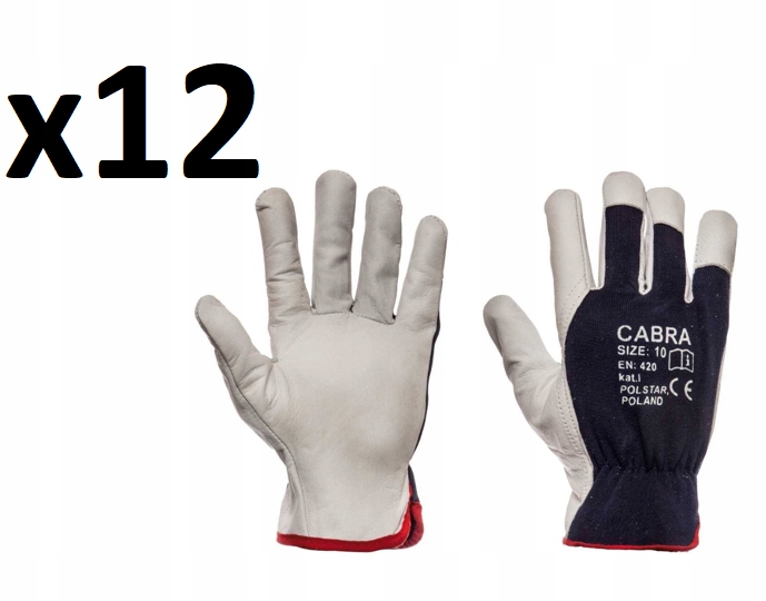 Rękawice skórzane skóra Cabra roz 10 12 par