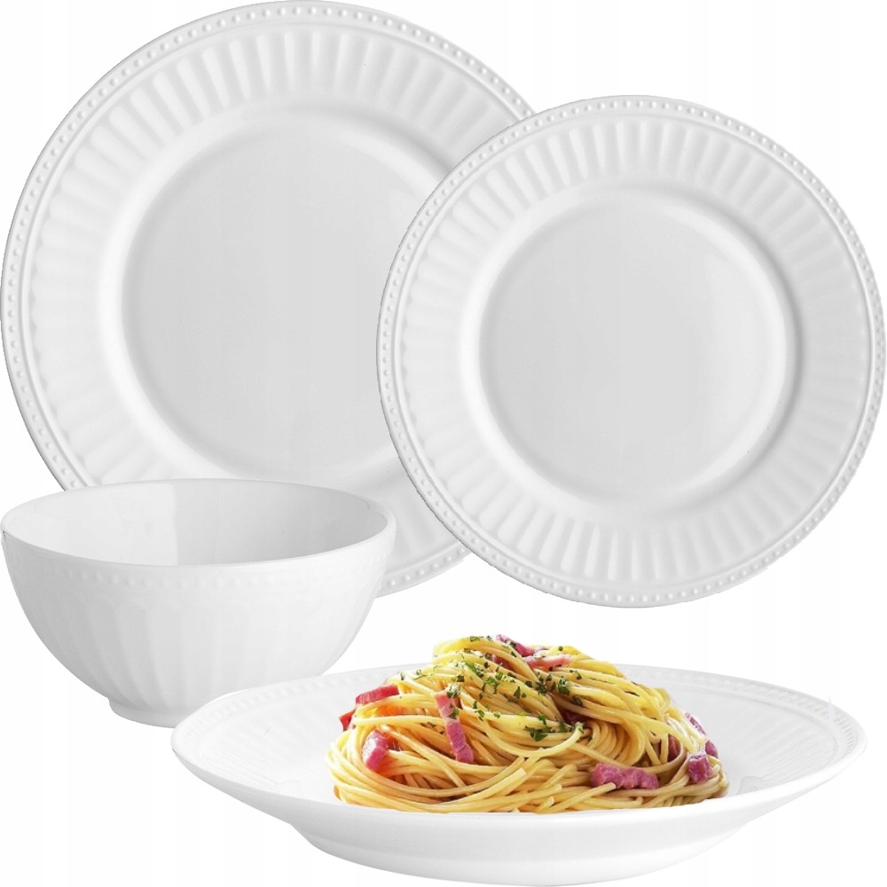 Kompletní Sada Jídelní Servis Talíře 24 ks 6 Osob Bílá Jako Dárek Roma