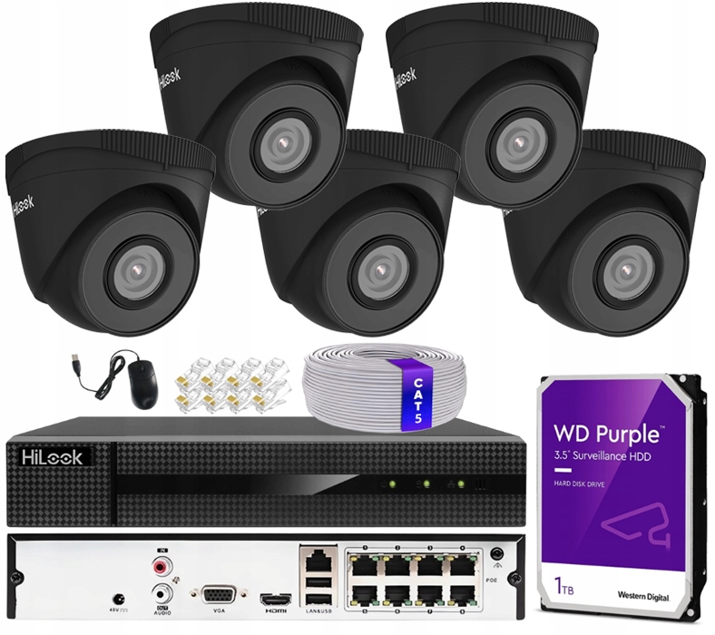 Sada Ip monitorování HiLook 5MPx 5 Ip kamer PoE rekordér