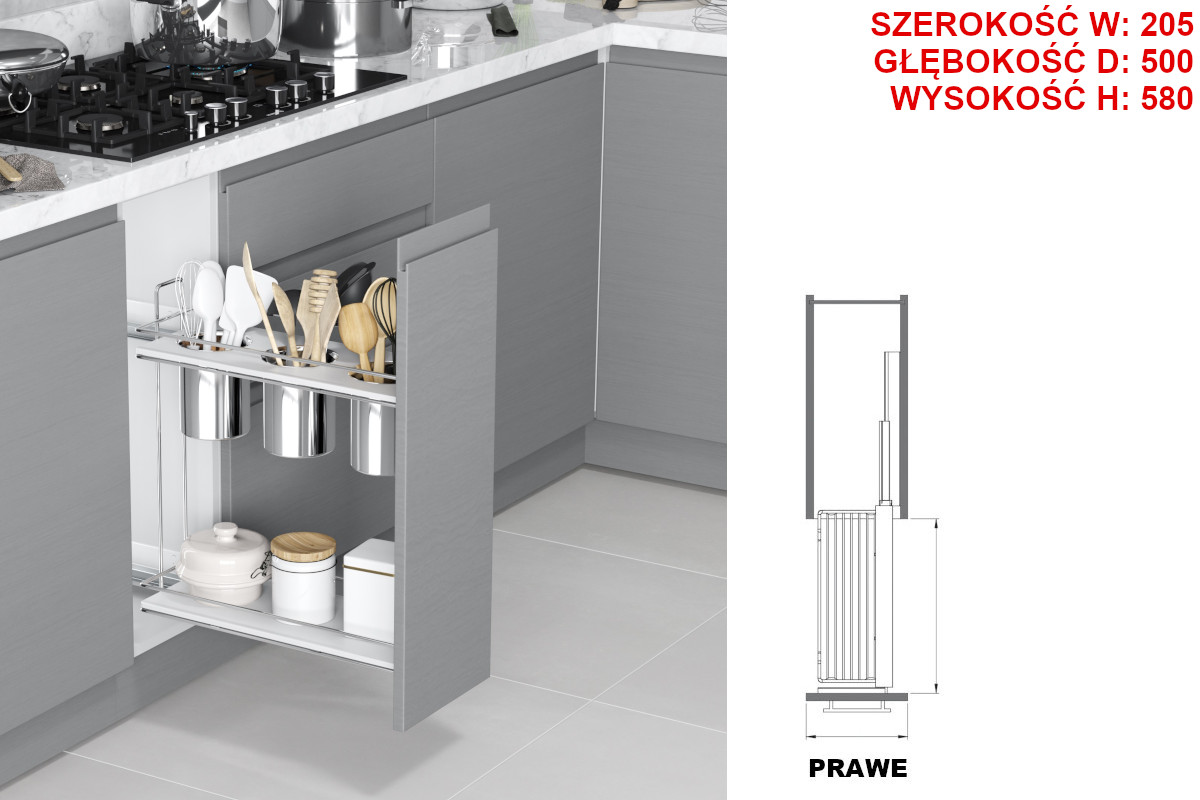 Cargo do skrinky 25 biele dno chróm na kuchynské potreby tandem blum pravé