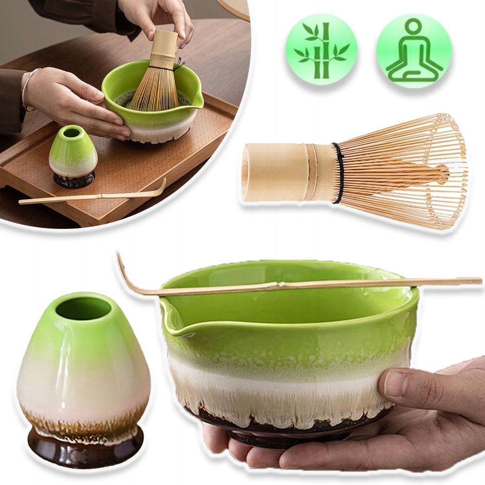 Bambusová Sada Metliček Na Matchu Čaje Keramická Miska Matcha 6V1