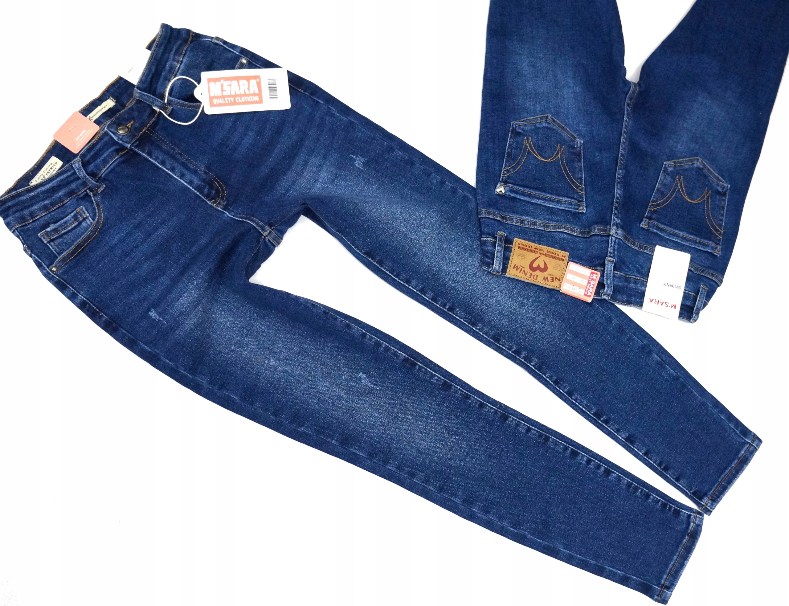 M.sara Wyszczuplające Spodnie Jeansy Rurki Przecierane Kolekcja Premium 46