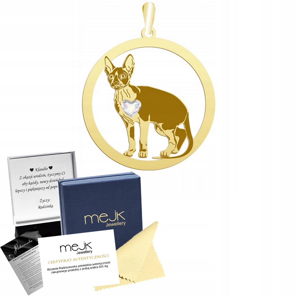 Zlatý přívěsek s kočkou Cornish Rex 925 Šperky Dárek Gravírování Bonus