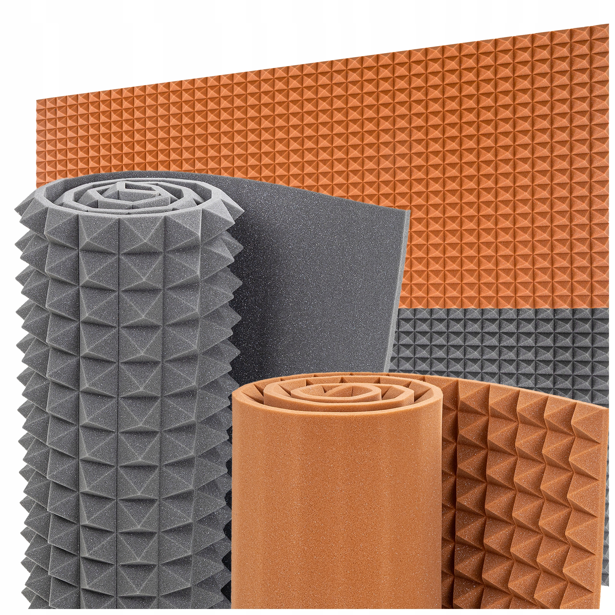 Akustické panely Piramidka pěna šedá a hnědá redukce ozvěny na zeď