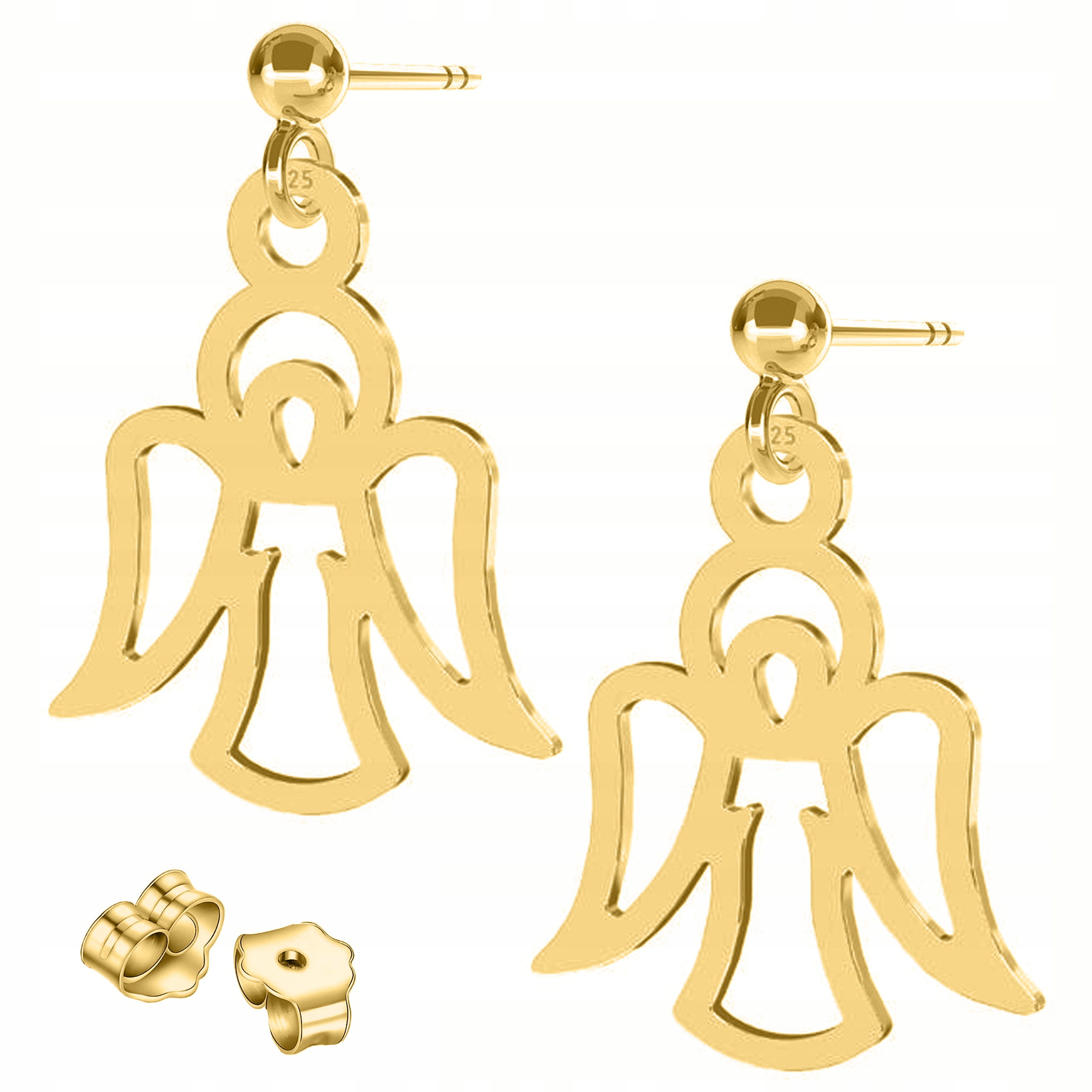 Zlaté Náušnice Plechy s anděly Andělé strážní Stříbro 925