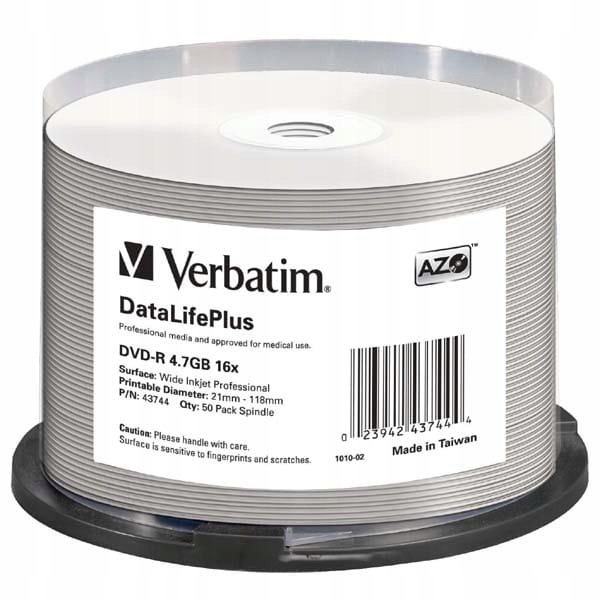 Verbatim Dvd-r, DataLifePlus Wide Inkjetr Printable, 43744, 4.7GB, 16X,