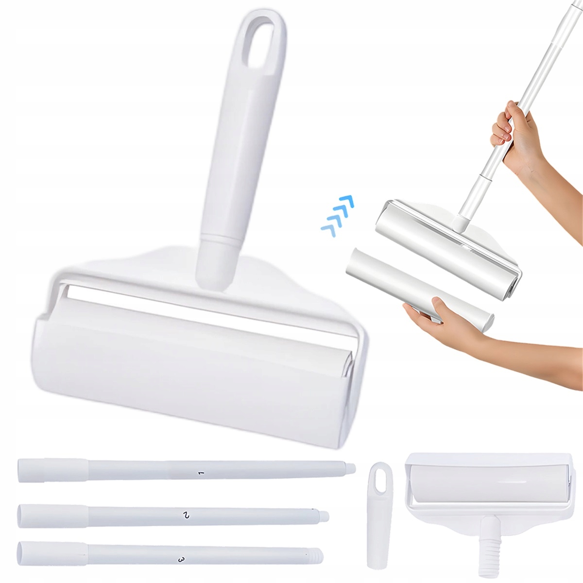 Čistící váleček 124 cm s ergonomickým držadlem pro domácnost a auto, bílý