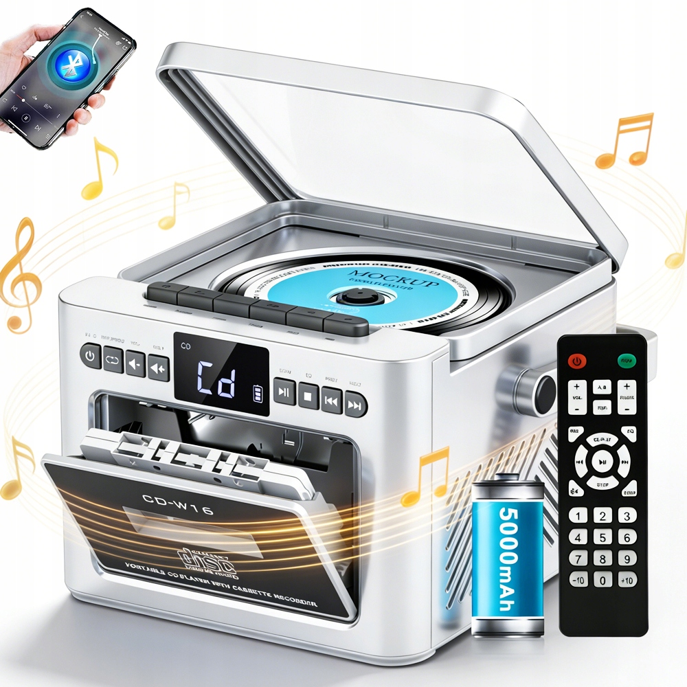 CD Přehrávač Kazet Bluetooth Reproduktor Fm Rádio Usb/aux/sd 5000 Mah Dálkové Ovládání