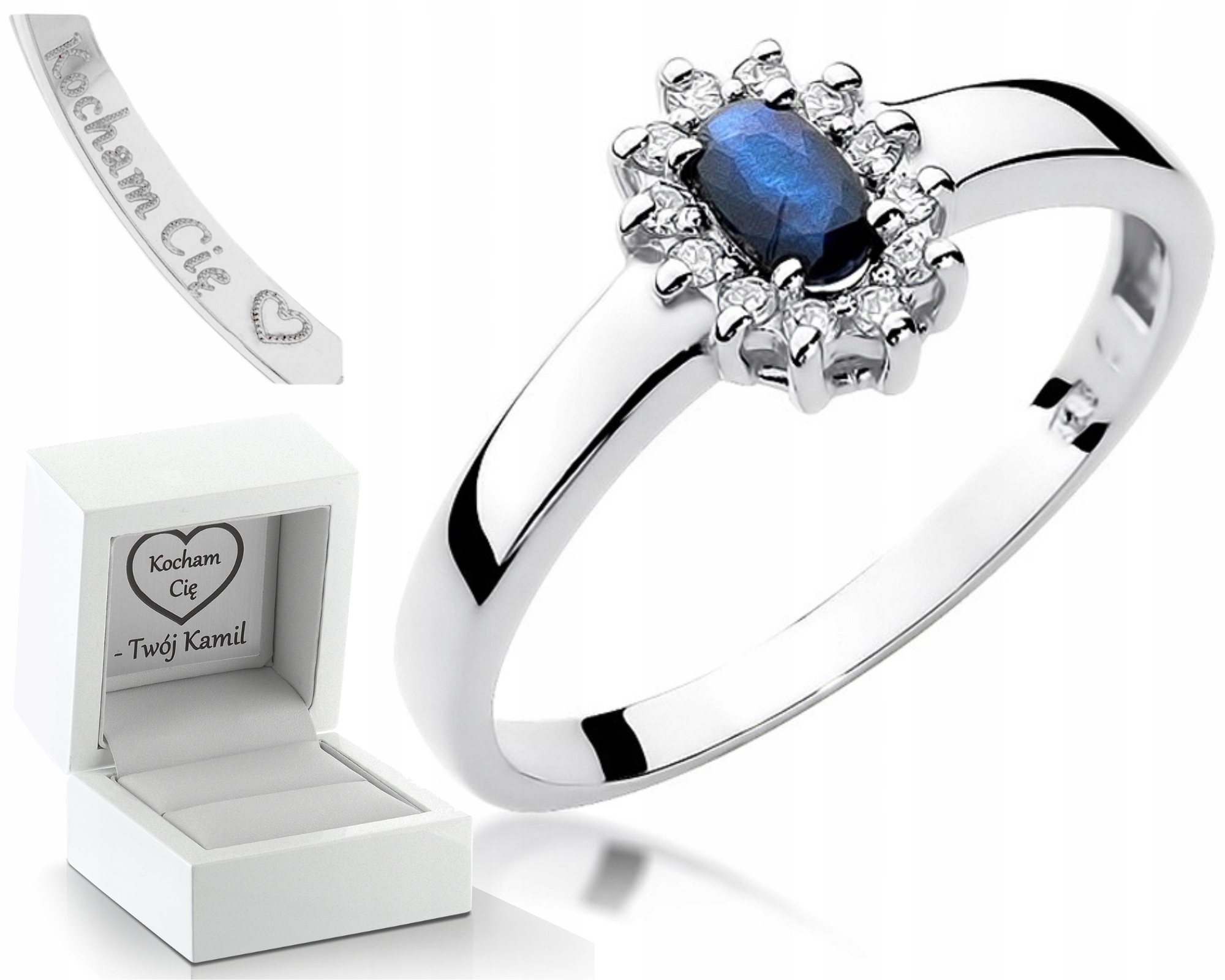 Prstýnek Safírový Briliant Markiza Gravírování Bonus