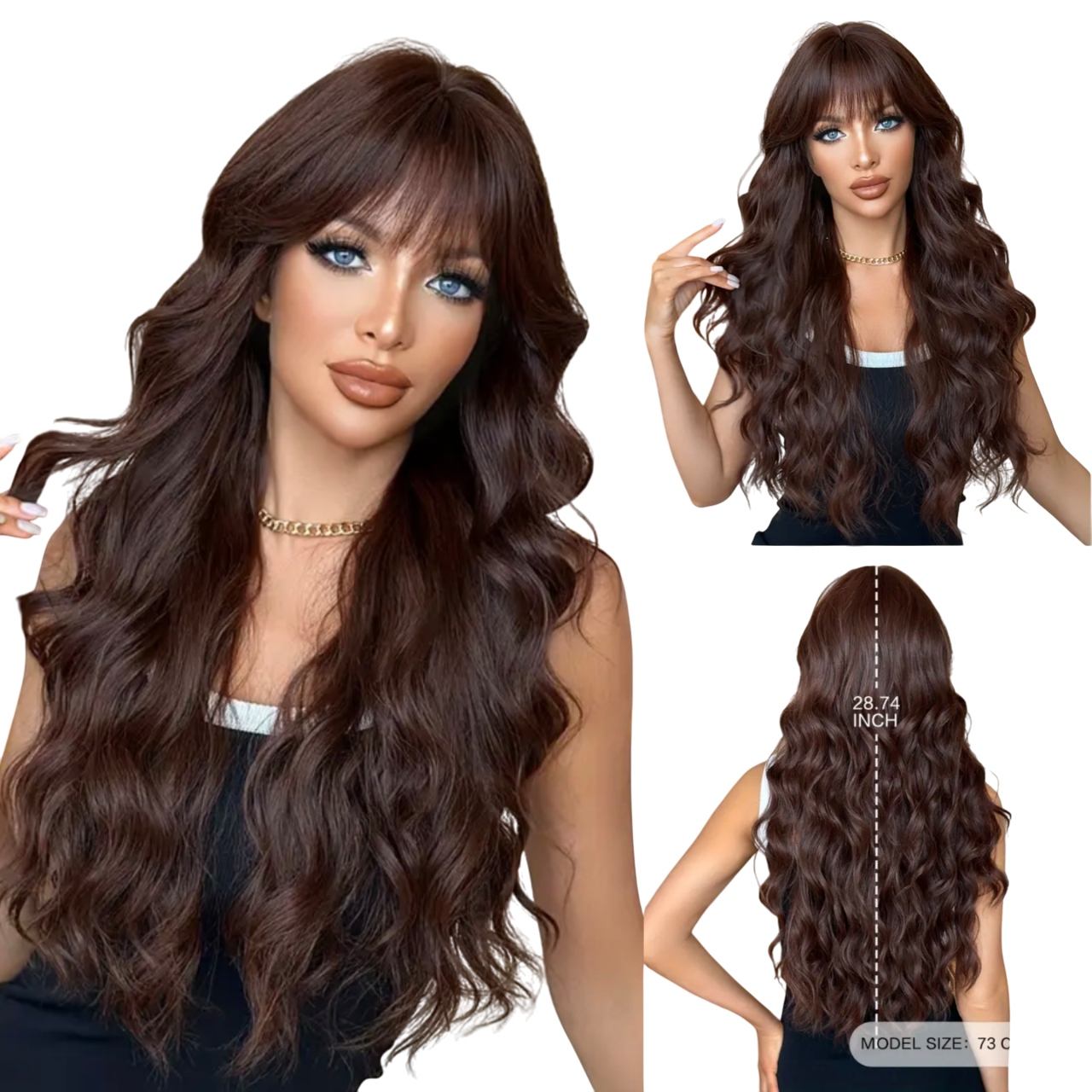 Peruka damska kasztanowy brąz fale Długie włosy jak naturalne Czepek