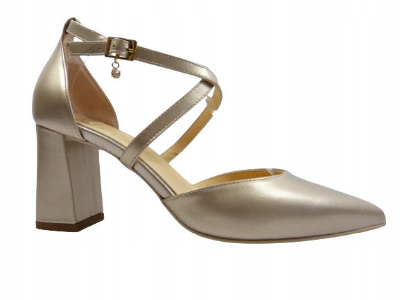 Zlaté sandály na podpatku s plnou patou a zapínáním, stabilní kožené Sala 37