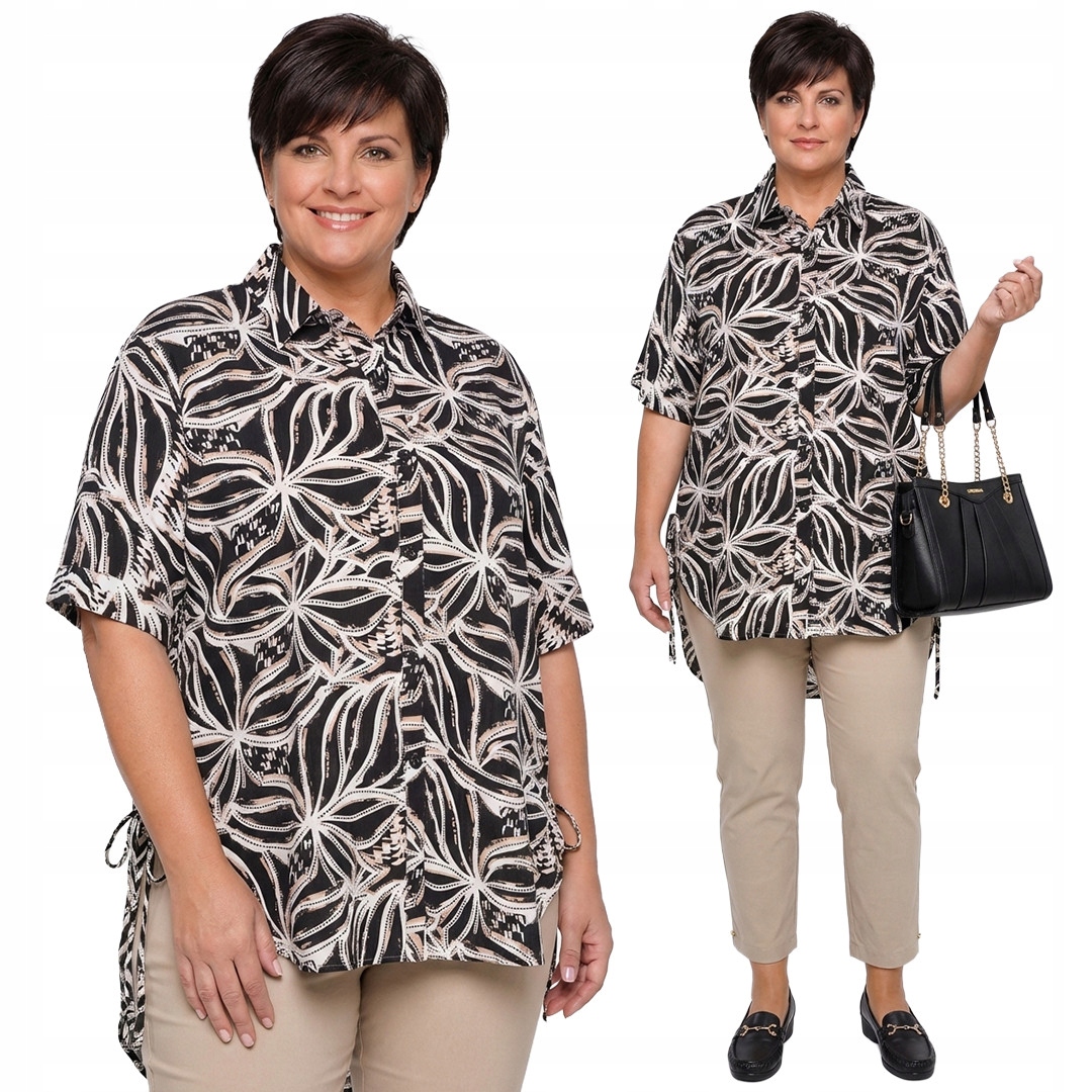 Černá košile s béžovo-bílými vzory plus size velikost 54/56
