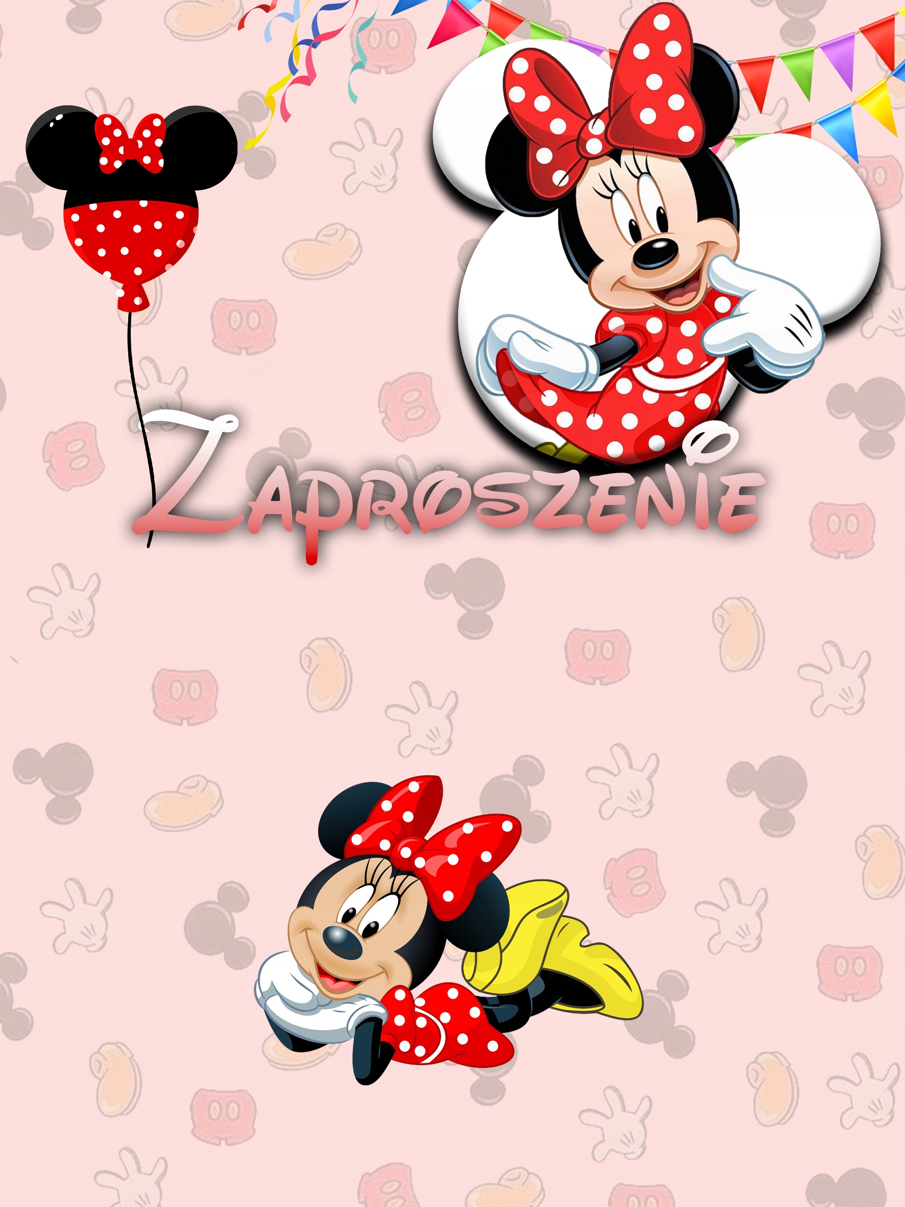 ZAPROSZENIA URODZINOWE MYSZKA MINNIE 20x15cm Marka inna