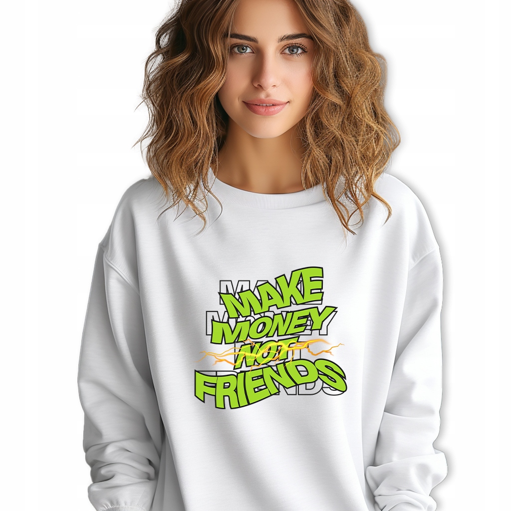 Mikina Bílá Dresová Make Money Not Friends Pozitivní Trendy Vzory Velikost M
