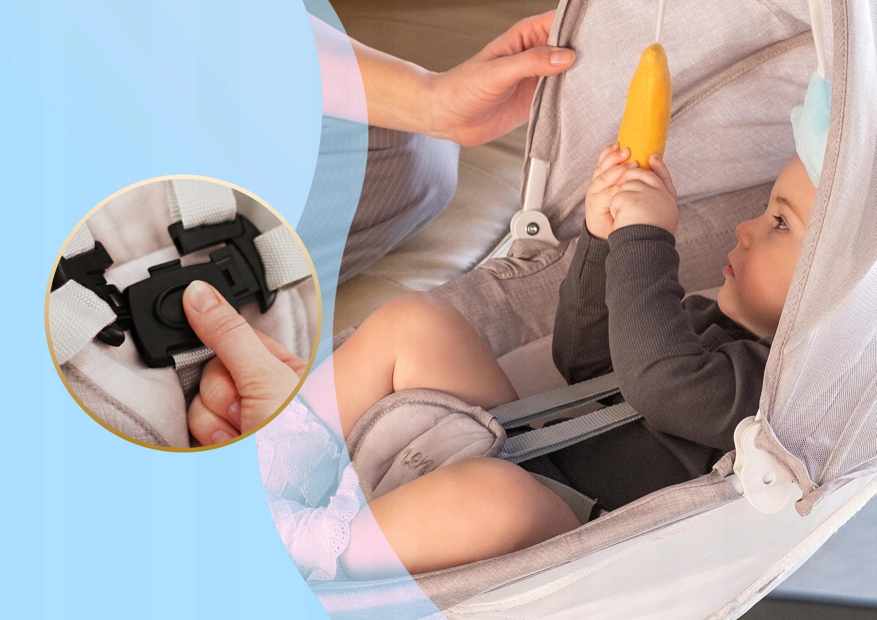 Neno Aurora elektryczny bujaczek z moskitierą leżaczek WGRANE KOŁYSANKI Model Aurora