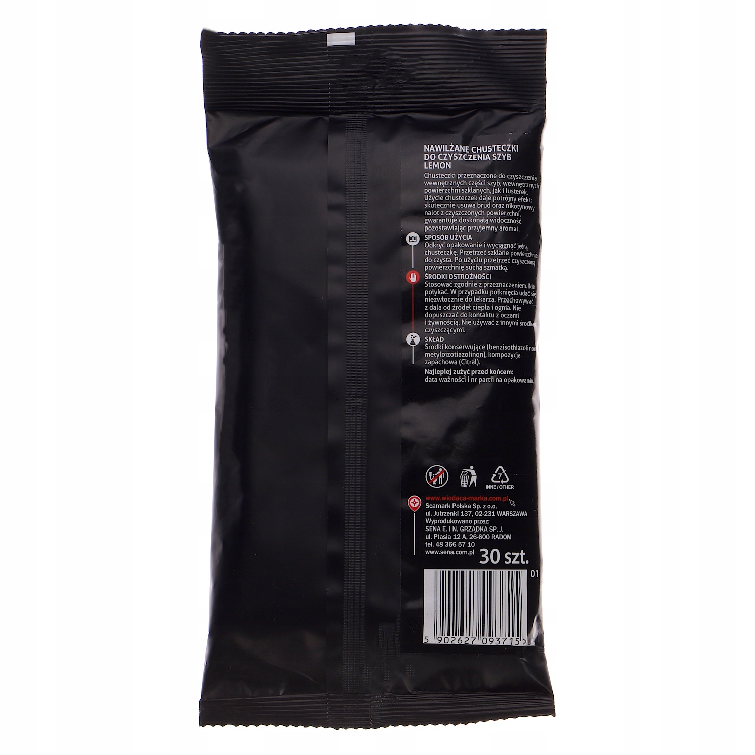 Chusteczki nawilżane do czyszczenia szyb lemon 30szt Producent Inny