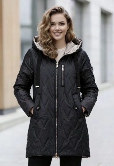 Asymetrická Bunda Kapuce B8592 Černá XXL (44)