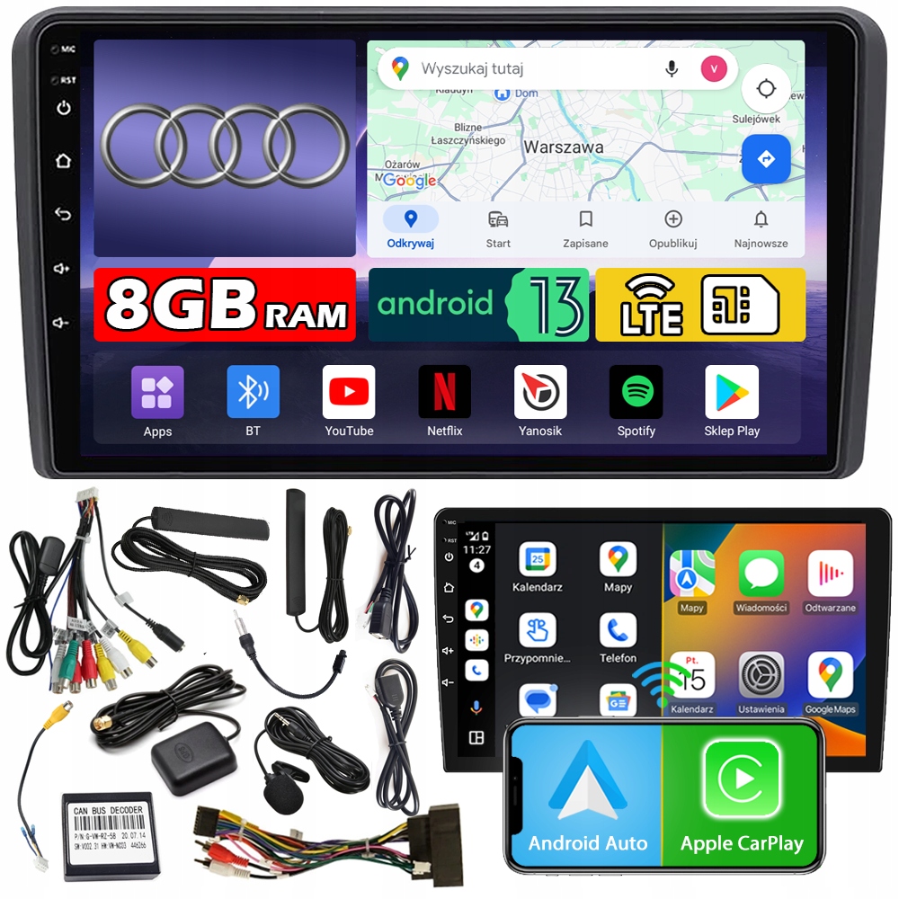Autorádio Ncs ZQ9 Audi A3 8P 2003-2012 Android Navigace 8GB Lte
