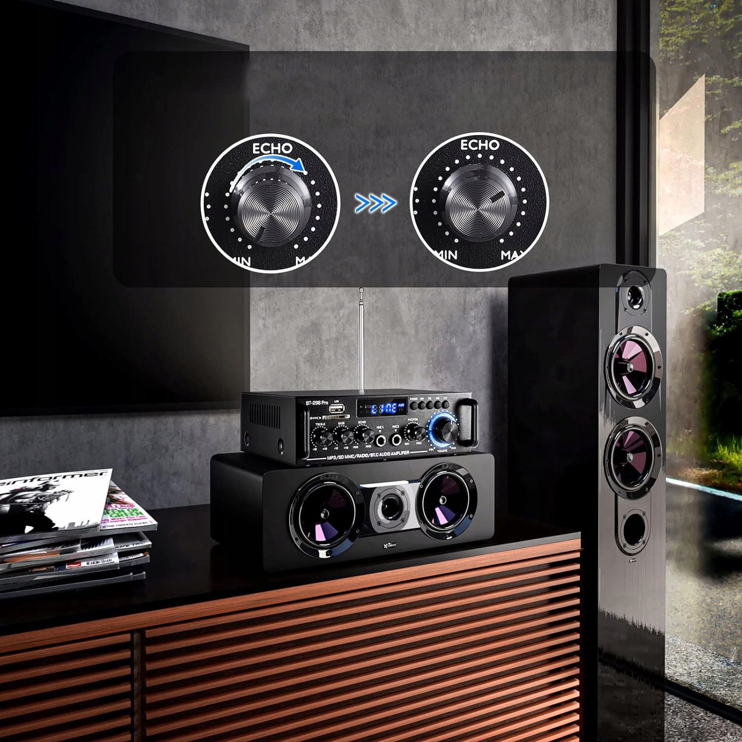 AMPLITUNER MINI WZMACNIACZ STEREO RADIO BT 5.0 2-KANAŁOWY BT-298Pro Model 6SV0027EUCCMM