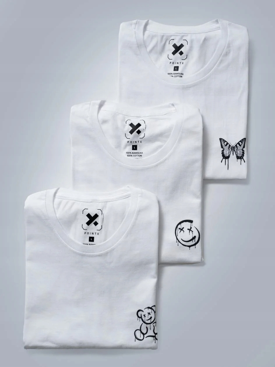 Sada 3 pánských bílých triček Různé Logo 2XL