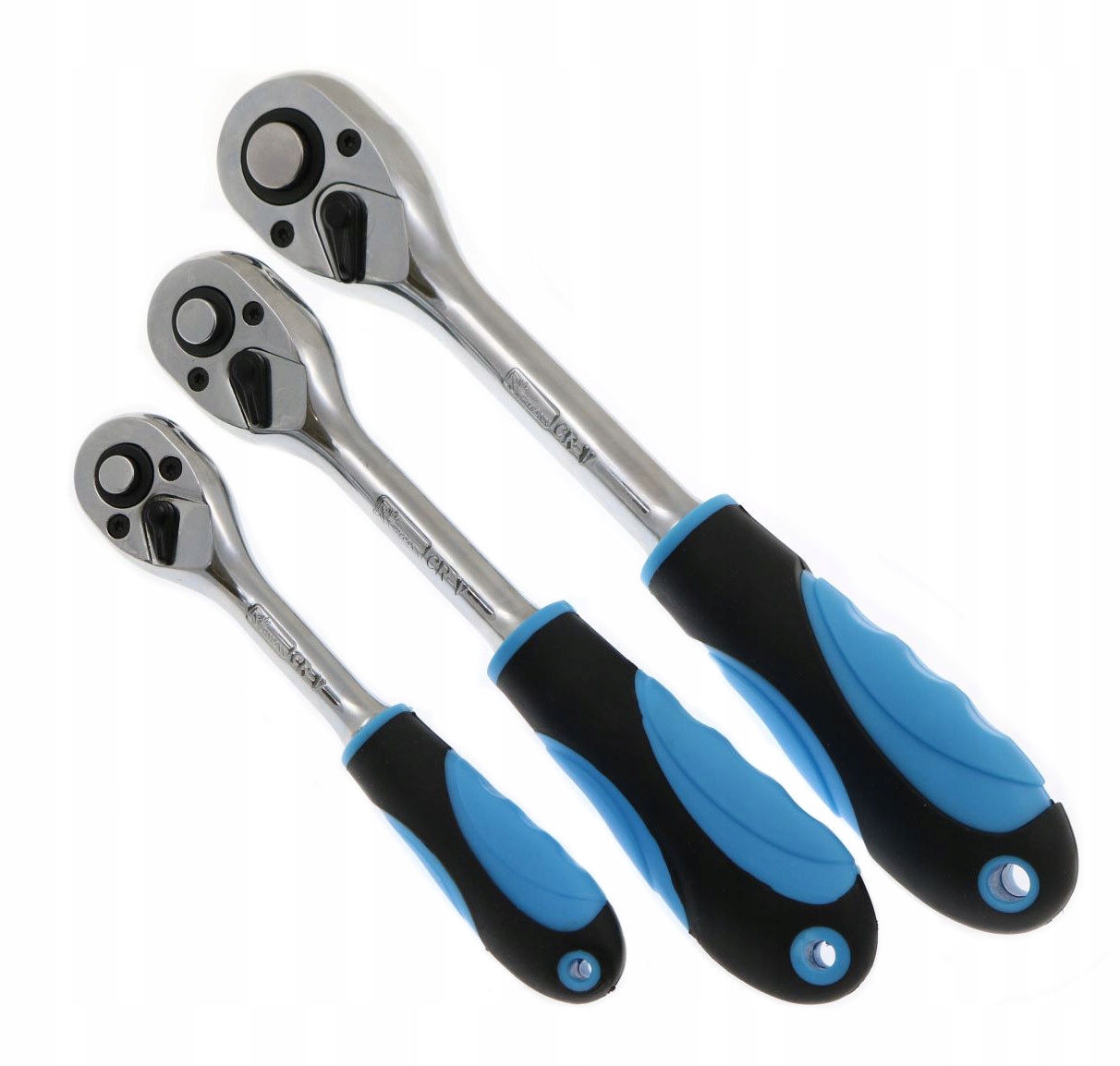 Трещотка прямой хром резиновая ручка набор 3шт