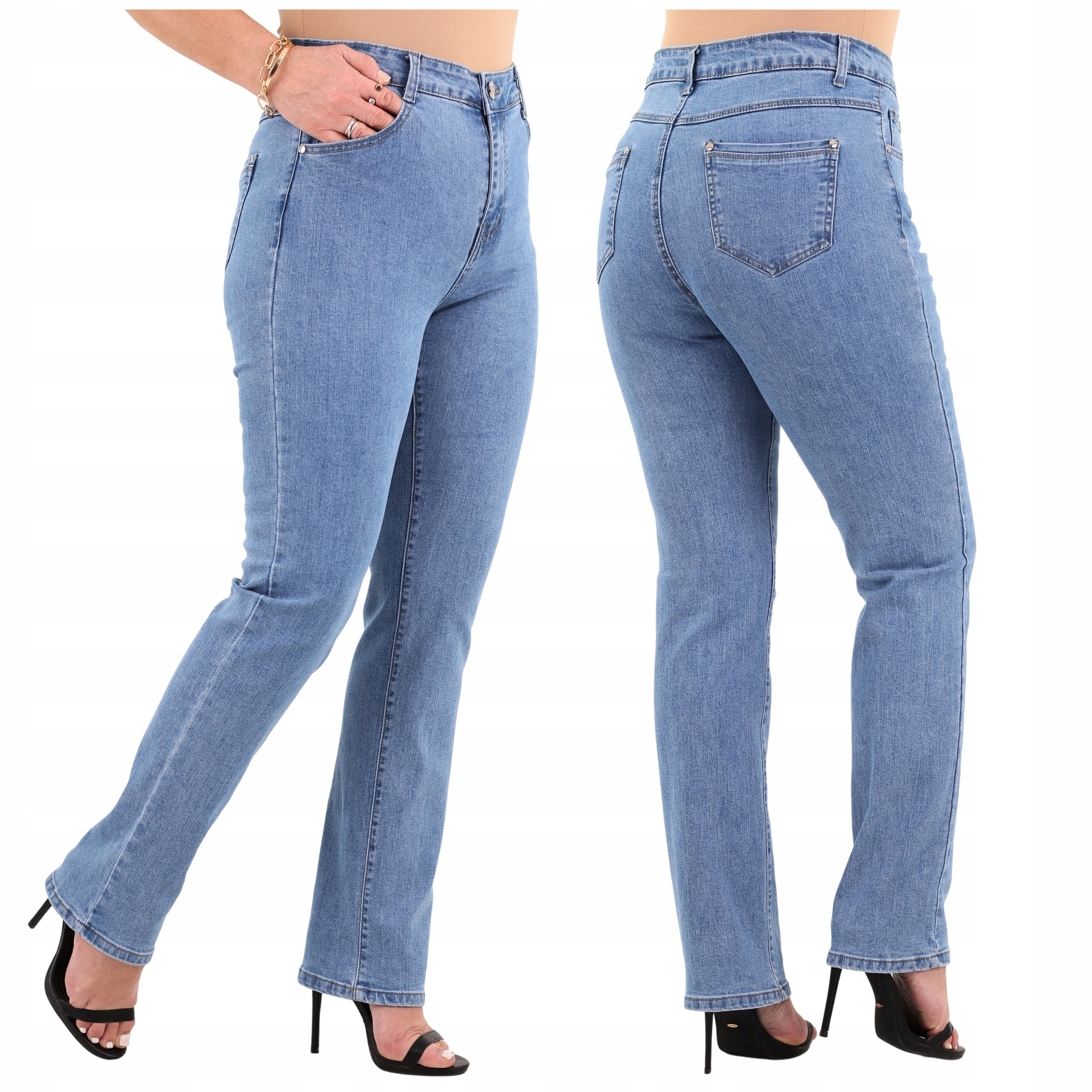 Spodnie Jeansowe Damskie Duże Rozmiary Jeansy Wysoki Stan Prosta Nogawka