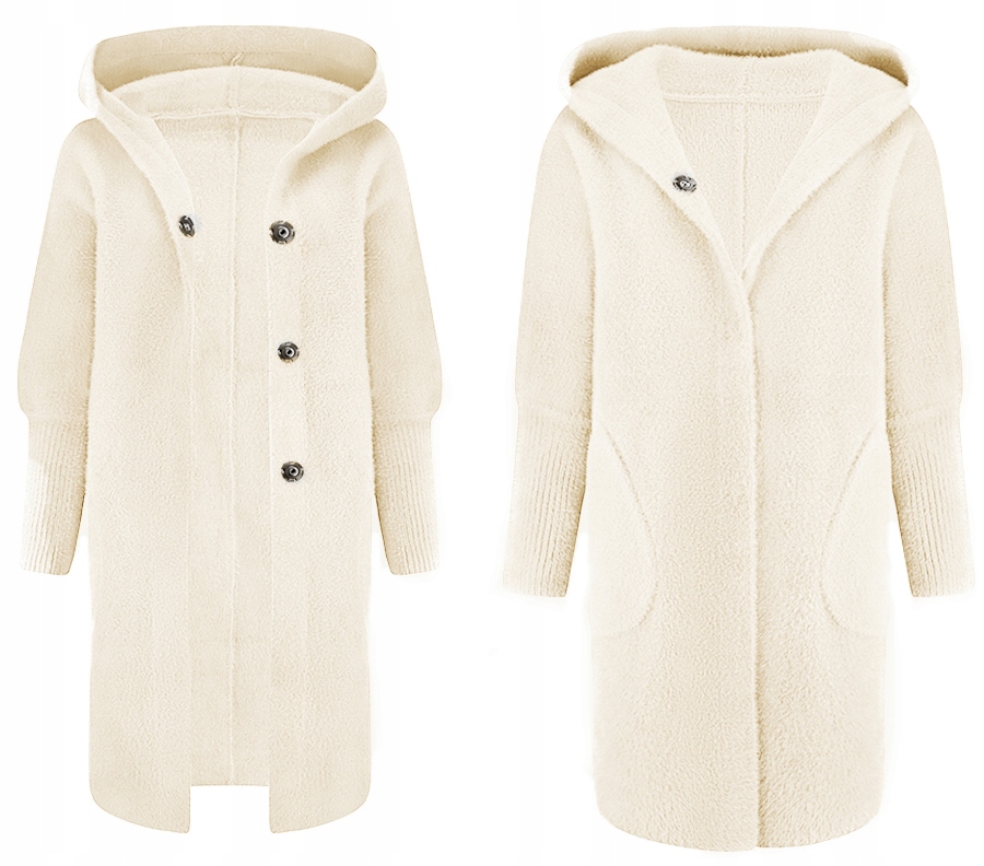 Ciepła Alpaka Płaszcz Narzutka Wełna Ecru