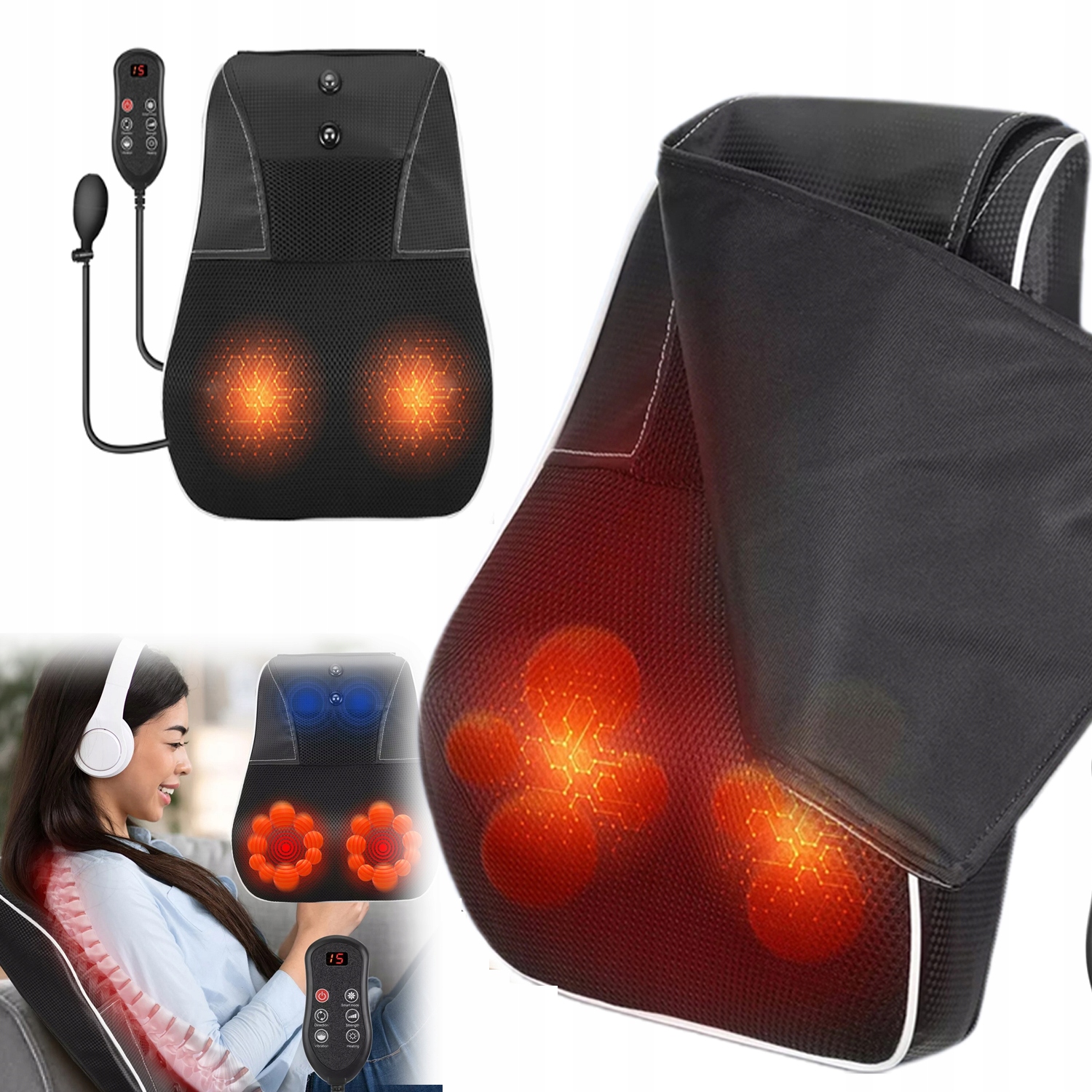 Poduszka Masażująca Z Podgrzewaniem Na Kręgosłup Szyję Lędźwie Fotel