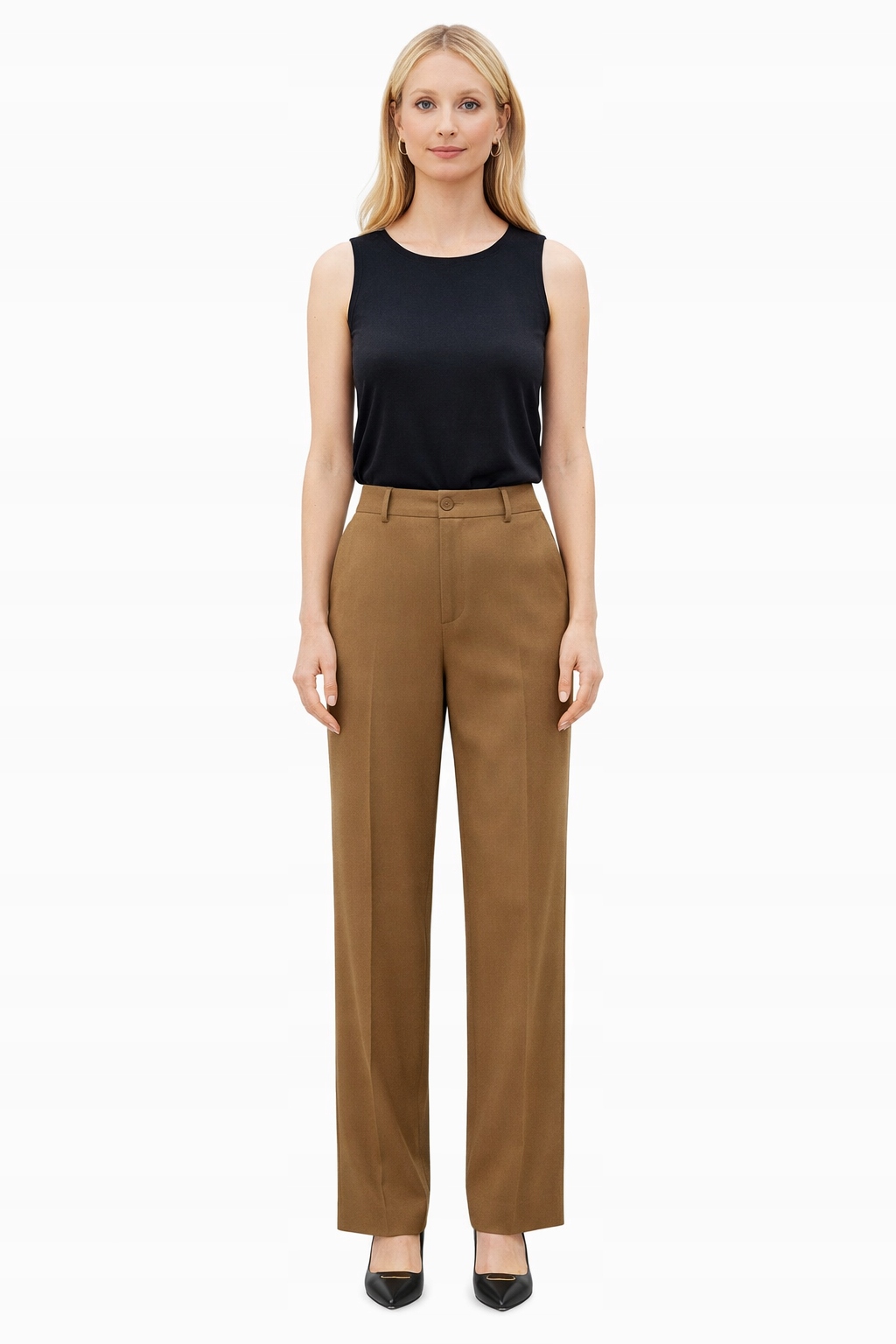 Elegantní Kalhoty V Khaki Barvě S Vysokým Pasem, Velikost 1I4B