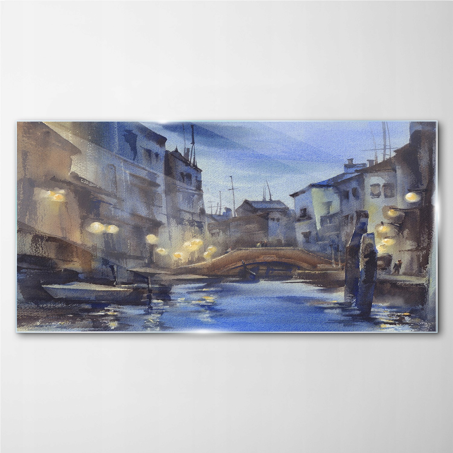 

Obraz szklany Most łodzie rzeka miasto 100x50 cm