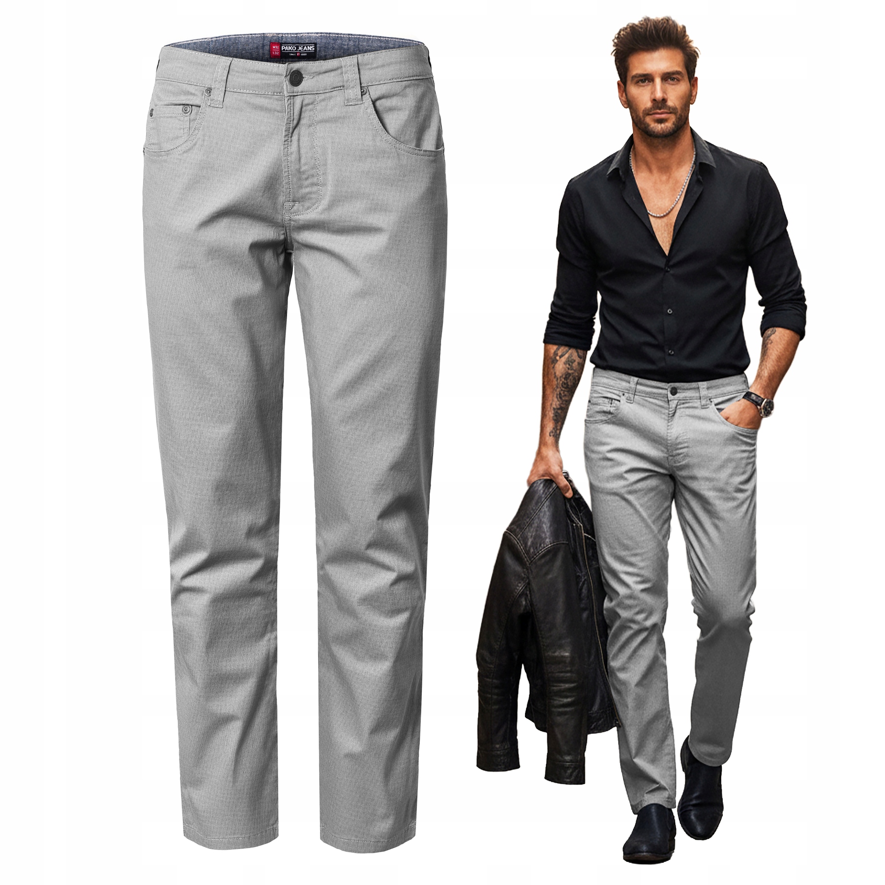 Spodnie Męskie Casual Bawełniane Szare Regular W32/L32 Pako Jeans