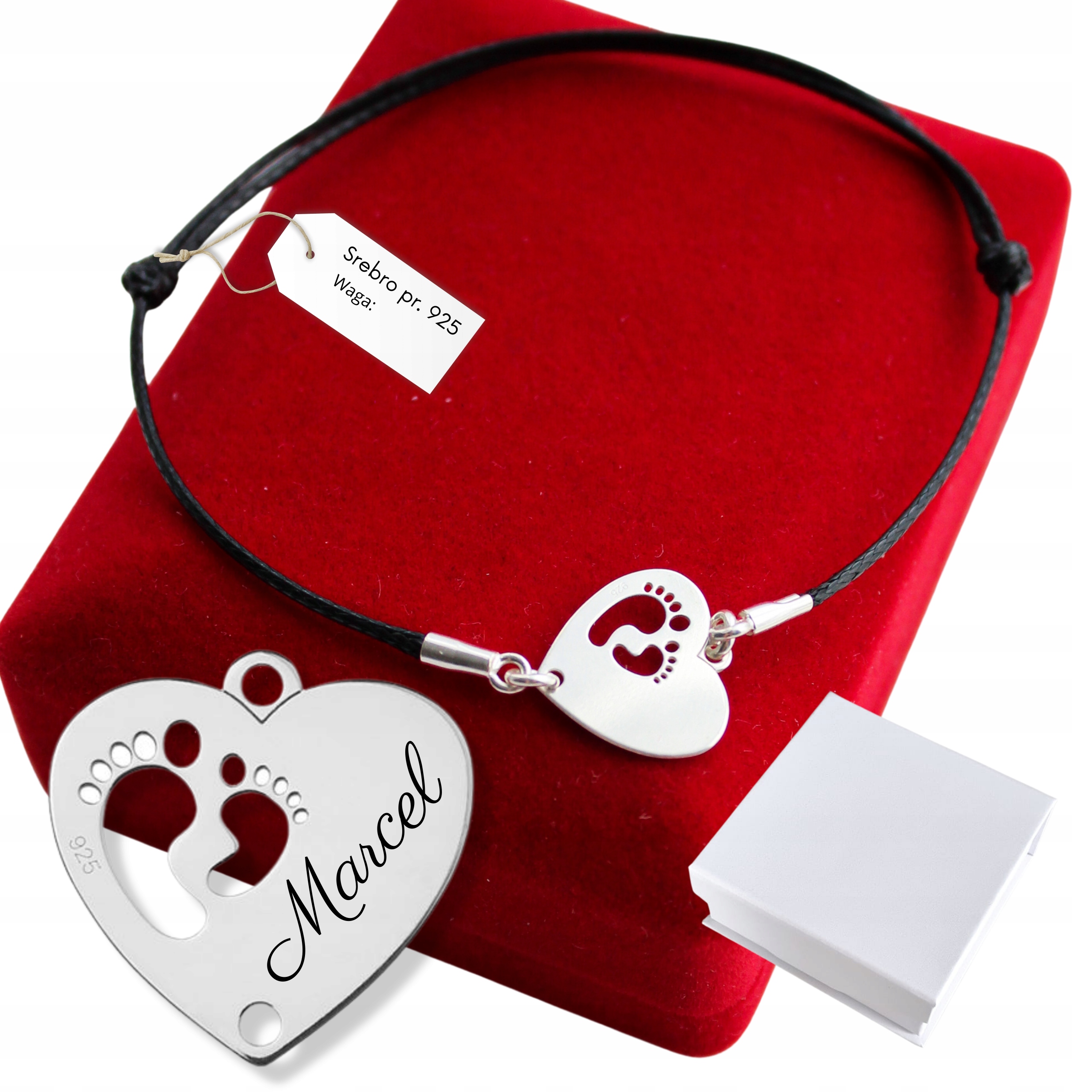 

Srebrna Bransoletka 925 Grawer Serce Stópki Mama