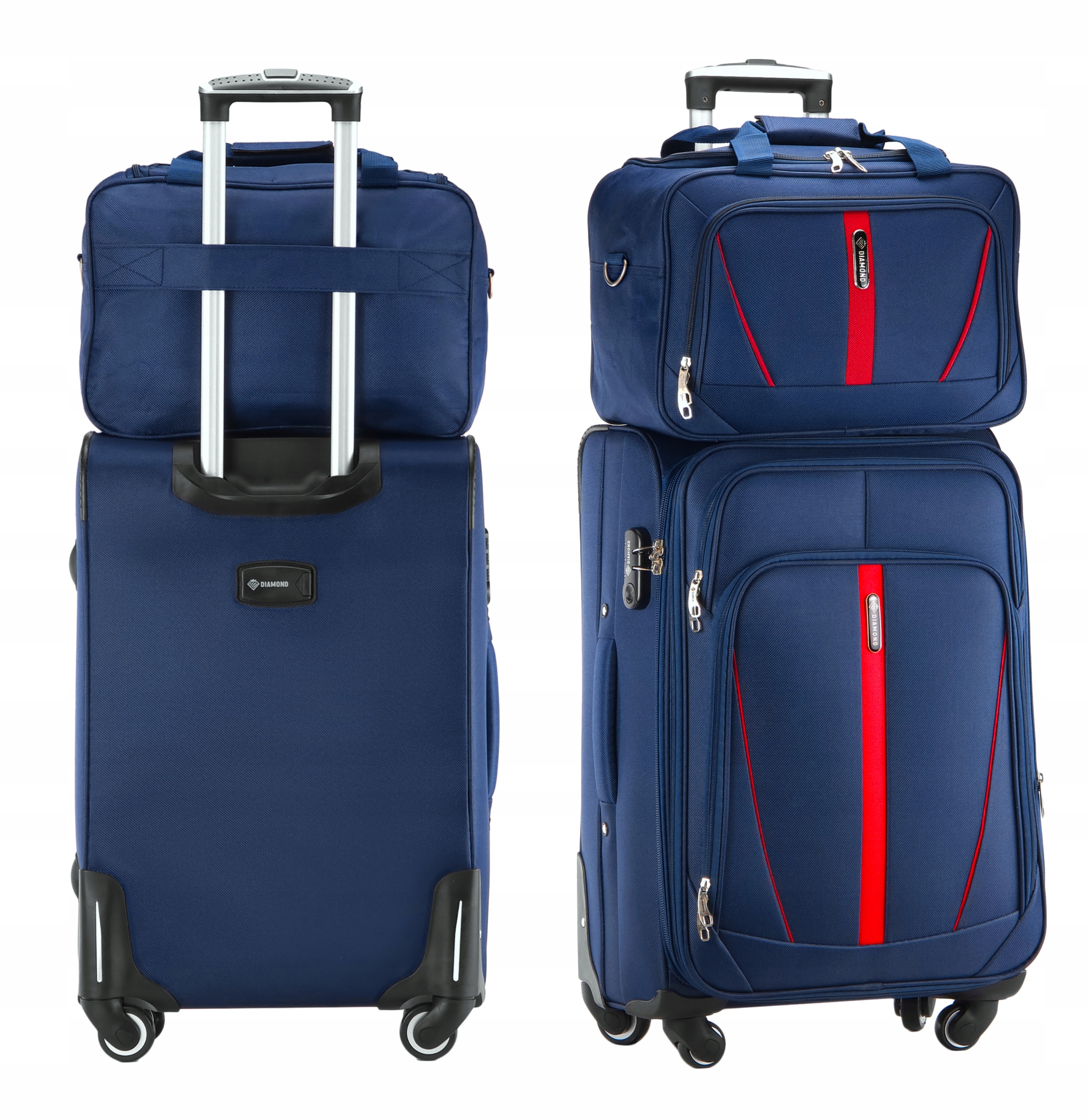 Set 2v1 Cestovní Kufr Střední M Taška Modrý Zavazadlo 4 Kolečka C330